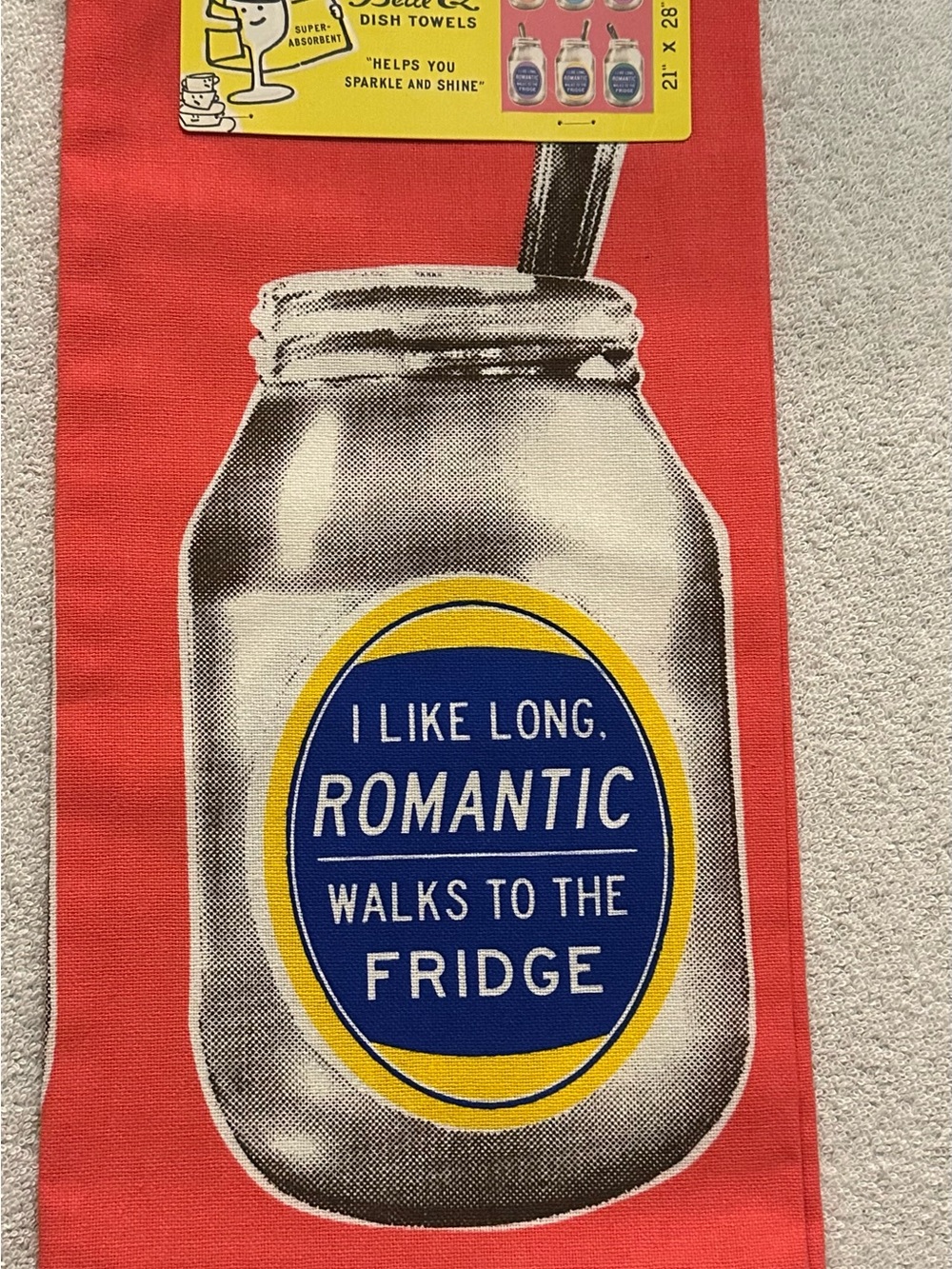 Kitchen Dish Towel - Red 'Romantic Walks to the Fridge'